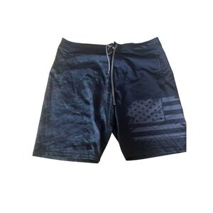 Freedom Industries Board Shorts 34 Blue Green USA Flag Camo Performance Trunks